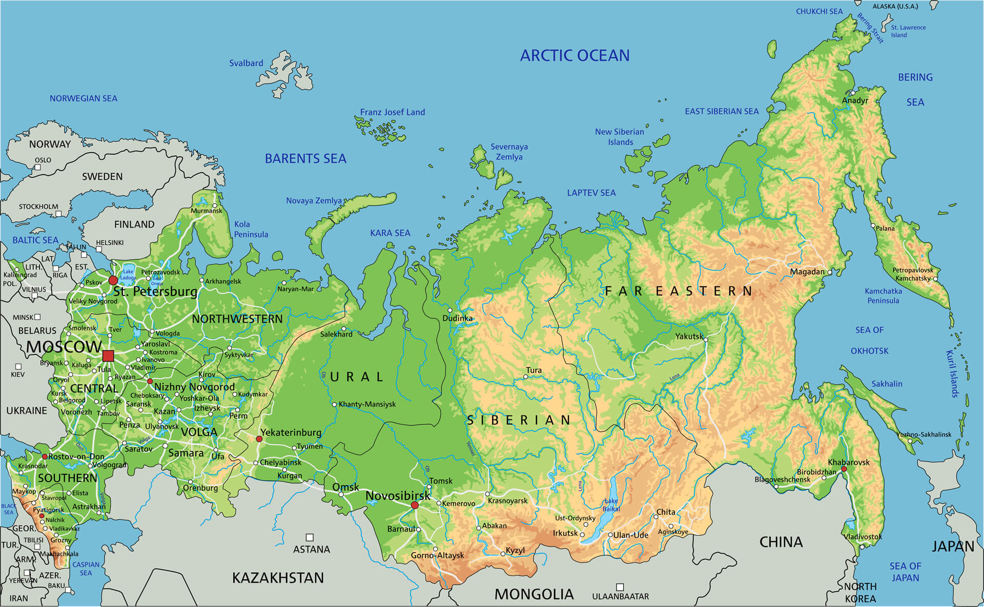 High Detailed Russia Physical Map